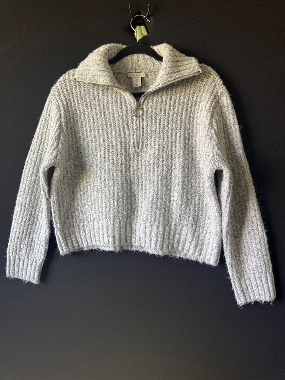 Sincerely Jules Half Zip Marled Light Grey Sweater Small‎ Cropped